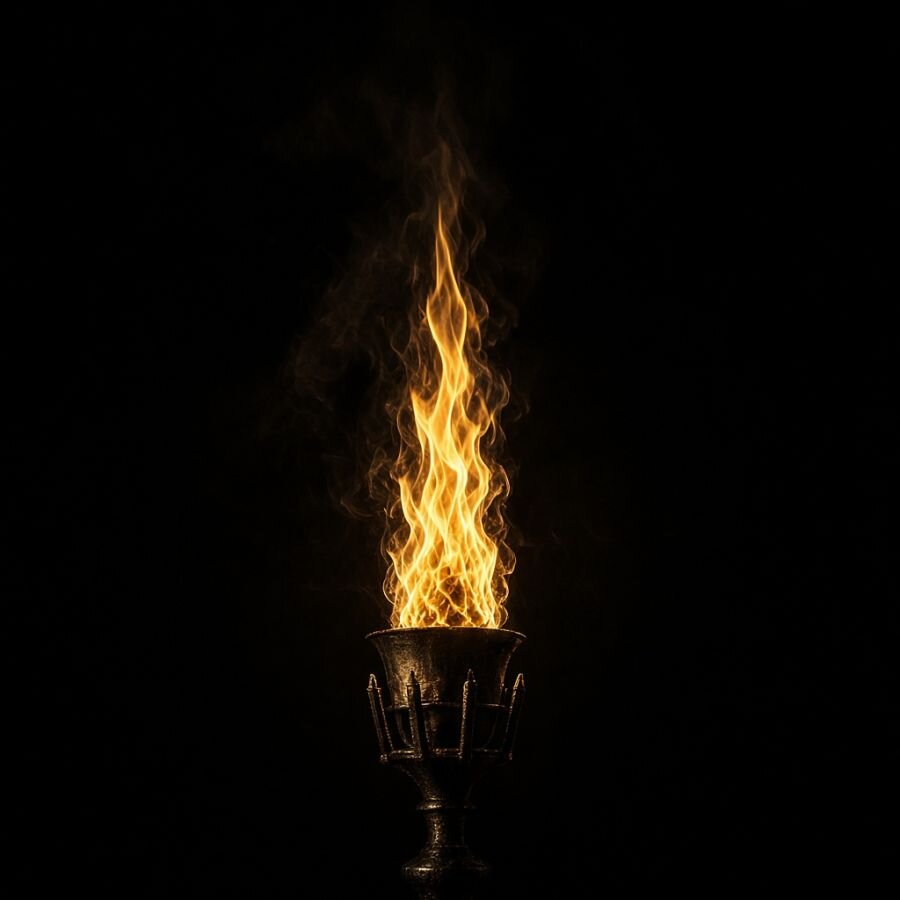 A torch flame against a dark background